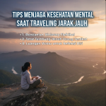 Traveler duduk di bandara sambil menulis jurnal dengan ekspresi tenang sebelum penerbangan jarak jauh.