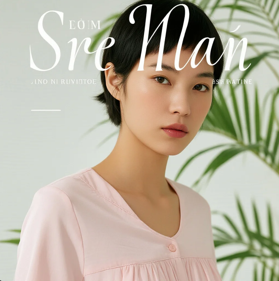 Ilustrasi produk fashion Eropa dengan elemen daun dan material ramah lingkungan.