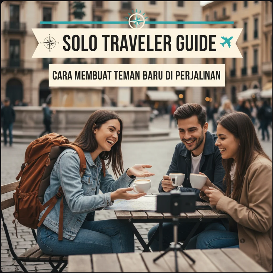 Solo traveler berinteraksi dengan sesama backpacker di ruang komunal hostel.