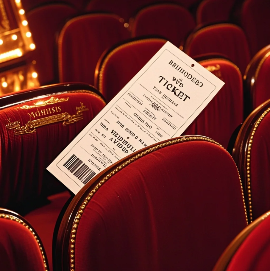 Interior teater West End dengan kursi merah dan lampu gantung, menggambarkan pengalaman nonton musical di London